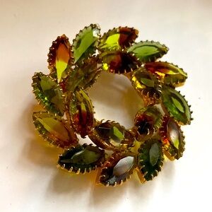 Vintage- Schreiner? Golden Apple Juice Open Back Dog Tooth Set Crystal Brooch